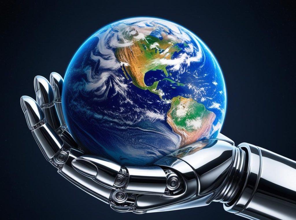 Main de robot tenant la terre Main de robot tenant la terre